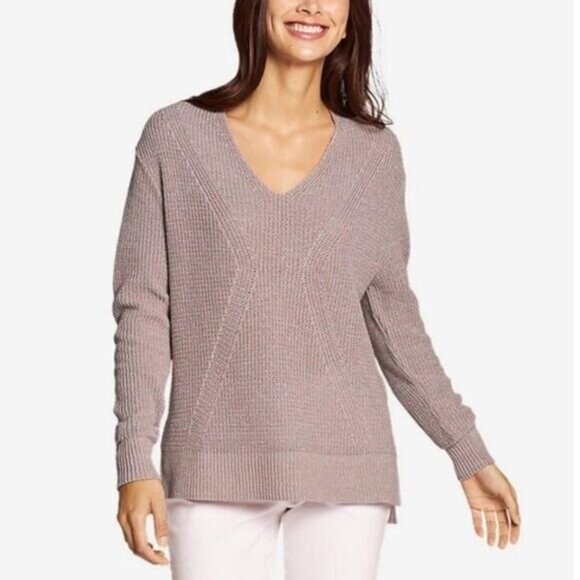 EDDIE BAUER Easy V-Neck Pullover Sweater Hi-low Sz S - Picture 1 of 10